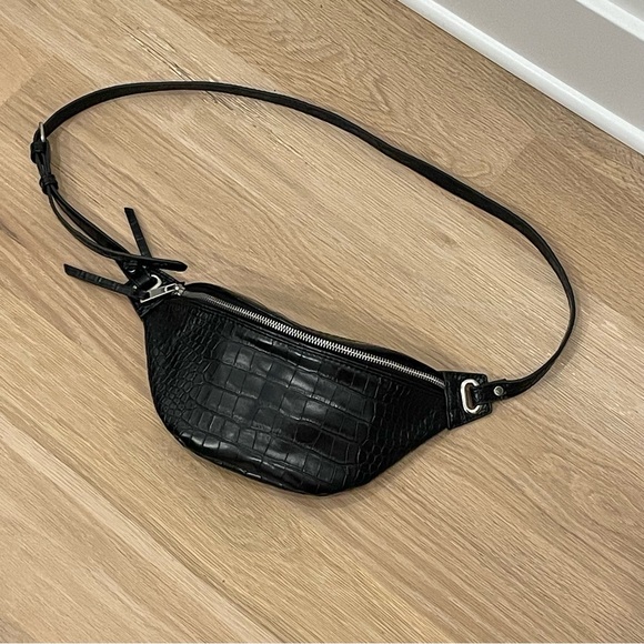 The Drop Black Croc Embossed Leather Belt Bag / Crossbody - Picture 3 of 5